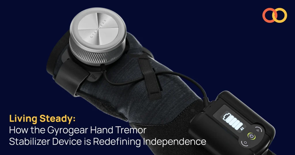 Gyrogear wearable hand tremor stabilizer device in use.